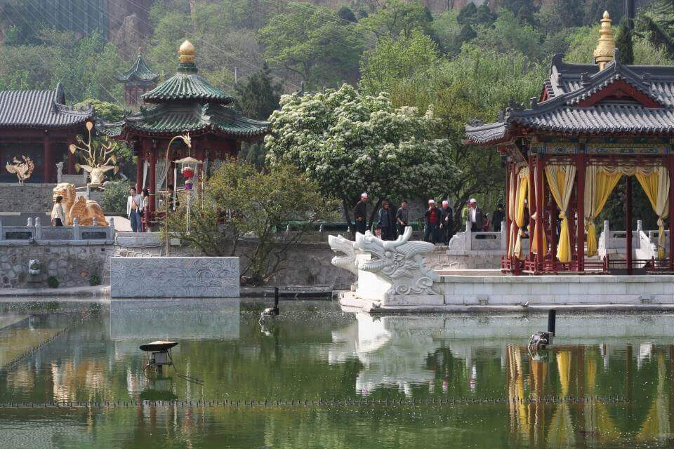 partial view of Nine-Dragon Lake and the garden landscape at the Huaqing Hot Springs near Xi'an