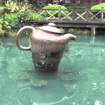 Statue of a giant tea pot at the Longjing Imperial Tea Garden in Longjing village near Hangzhou