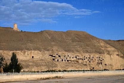 view of the northern section of the Mogao Grottoes from a distance