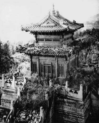 historic photo around AD 1860 showing a ruined temple on the grounds of the Old Summer Palace