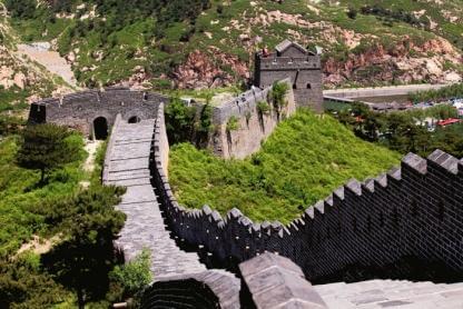 partial view of the renovated lower section of the Jiaoshan Great Wall