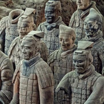 close-up of terracotta warriors at pit 1 of the Museum of the Terracotta Warriors & Horses close-up of terracotta warriors at pit 1 of the Museum of the Terracotta Warriors & Horses