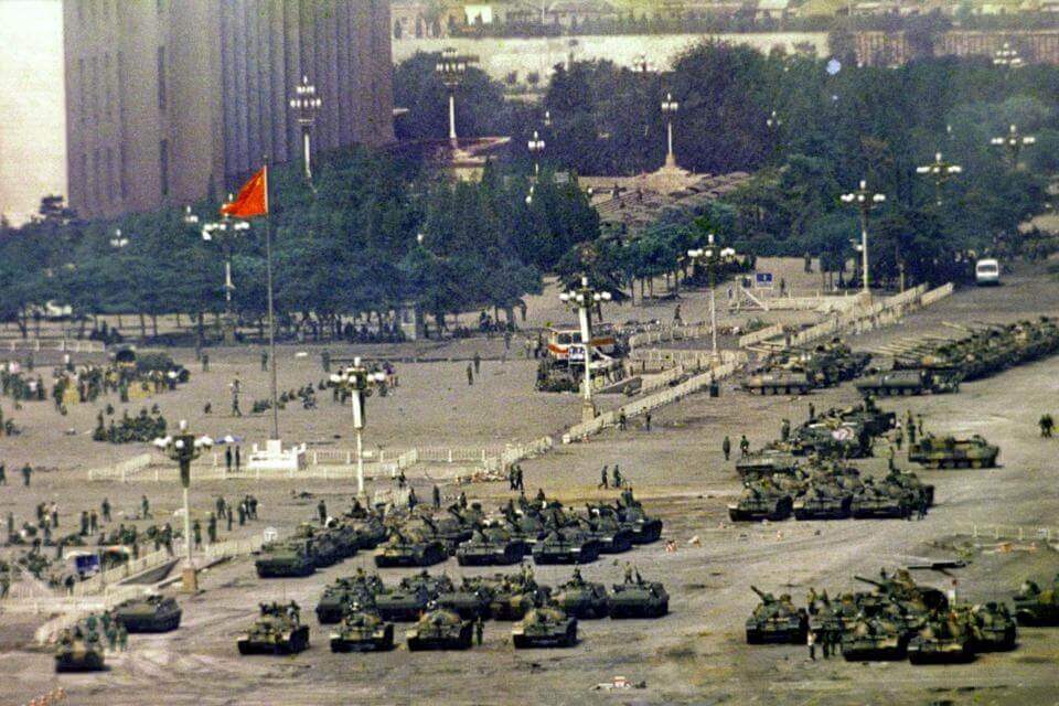 tanks of the People's Liberation Army on Tiananmen Square in 1989