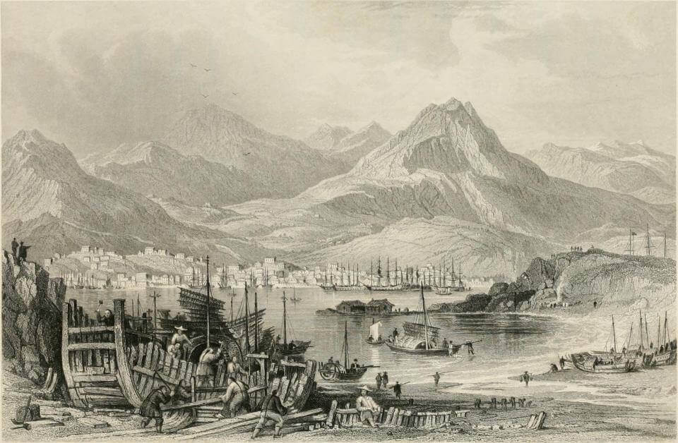 view of Hong Kong Island from the Kowloon peninsula around AD 1840