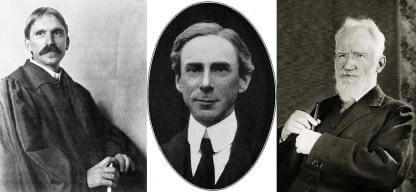photos of Left: John Dewey (University of Chicago, 1902) Middle: Bertrand Russell (1916) Right: George Bernard Shaw