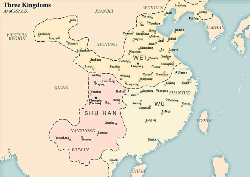 Map of the Three Kingdoms Wei, Wu and Shu Han