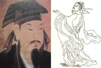 Left: painting of the calligrapher Wang Xizhi Right: the painter Gu Kaizhi