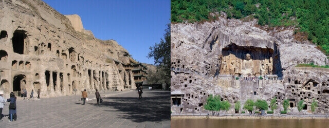 Left: View of the Yungang Grottoes near Datong Right: View of the Longmen Grottoes near Luoyang