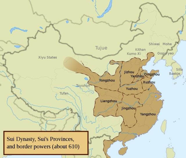 Map of the Sui dynasty state around AD 610