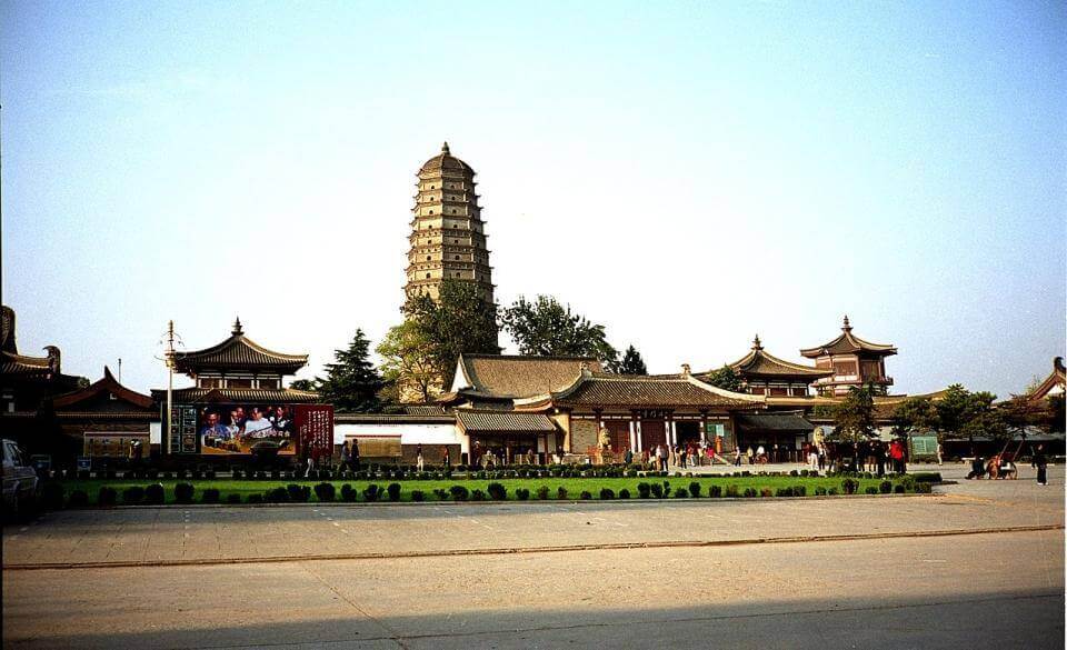 View outside the main gate of the historic temple grounds of Famen Temple near Xi'an