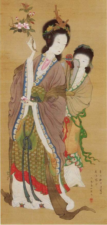 Japanese scroll painting by Takaku Aigai (1796 - 1843) of Yang Guifei
