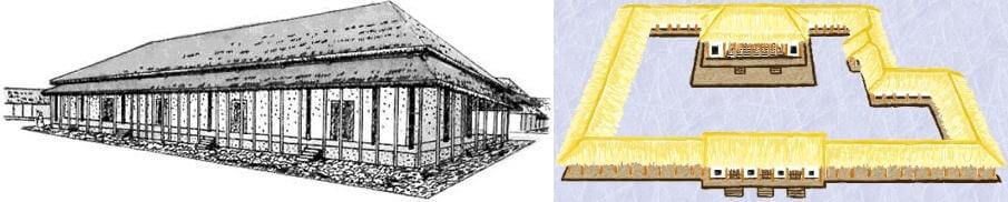 Left: Drawing of a Xia dynasty palace Right: Drawing of the Erlitou Palace