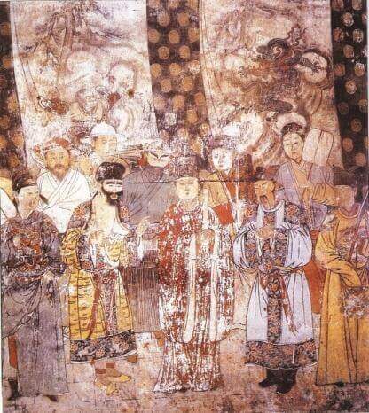 Yuan Dynasty mural showing a group of theatre actors (mural at the Guangsheng Temple, Hongtong county, Shanxi province)