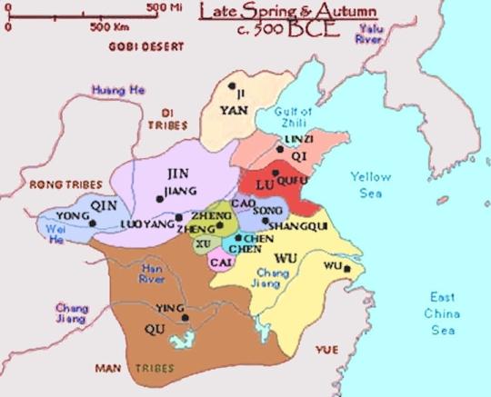 Map of states during the Spring and Autumn Period around 500 BC